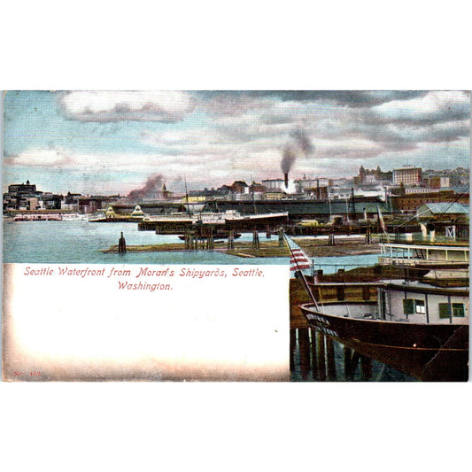 Antique Postcard Waterfront From Moran's Shipyards Seattle Washington TD9
