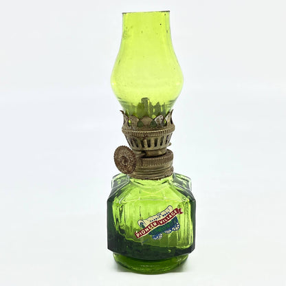 Vtg Mini Green Fluted Glass Kerosene Oil Lamp 4.5" Pioneer Village Minden NE TC7