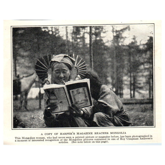 A Copy of Harper's Magazine Reaches Mongolia - 1921 Original Photograph TJ7-S