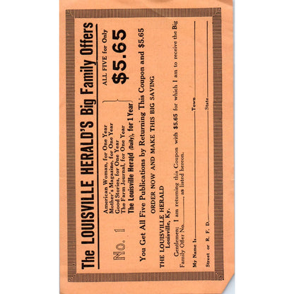 1922 Louisville Herald Big Family Offers Magazine Subscription Order Form SE5