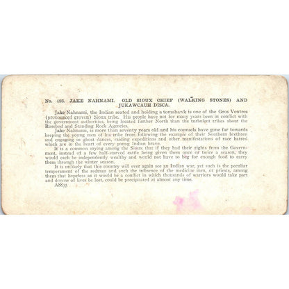 Jake Nahnami Sioux Chief Walking Stones Disca - Antique Stereoview Card TJ1-C1