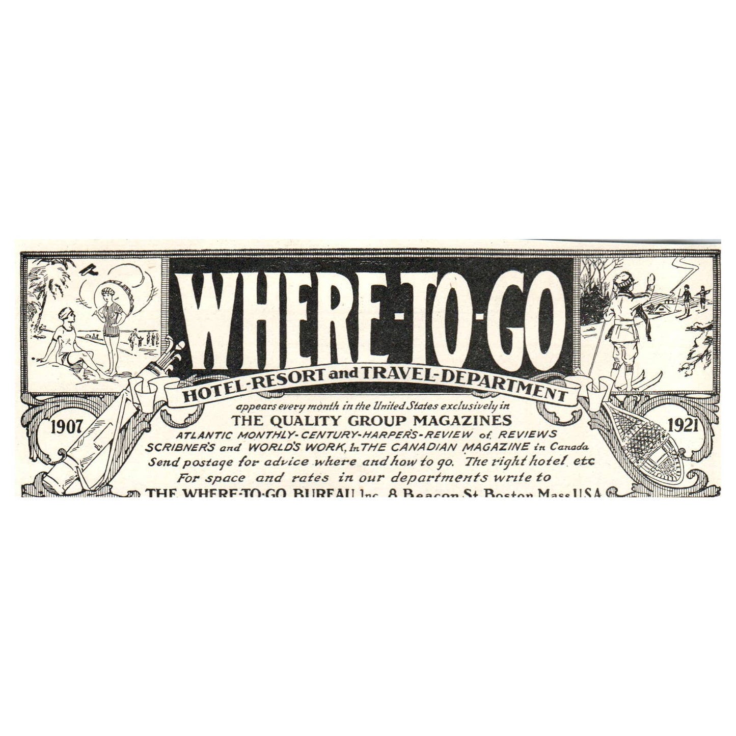 Harper's Where To Go Hotel, Resort & Travel Department - 1921 Original Ad TJ7-S