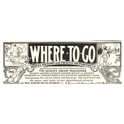 Harper's Where To Go Hotel, Resort & Travel Department - 1921 Original Ad TJ7-S