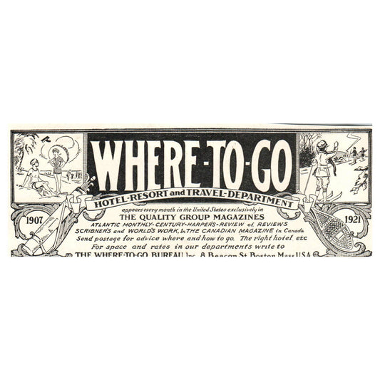 Harper's Where To Go Hotel, Resort & Travel Department - 1921 Original Ad TJ7-S