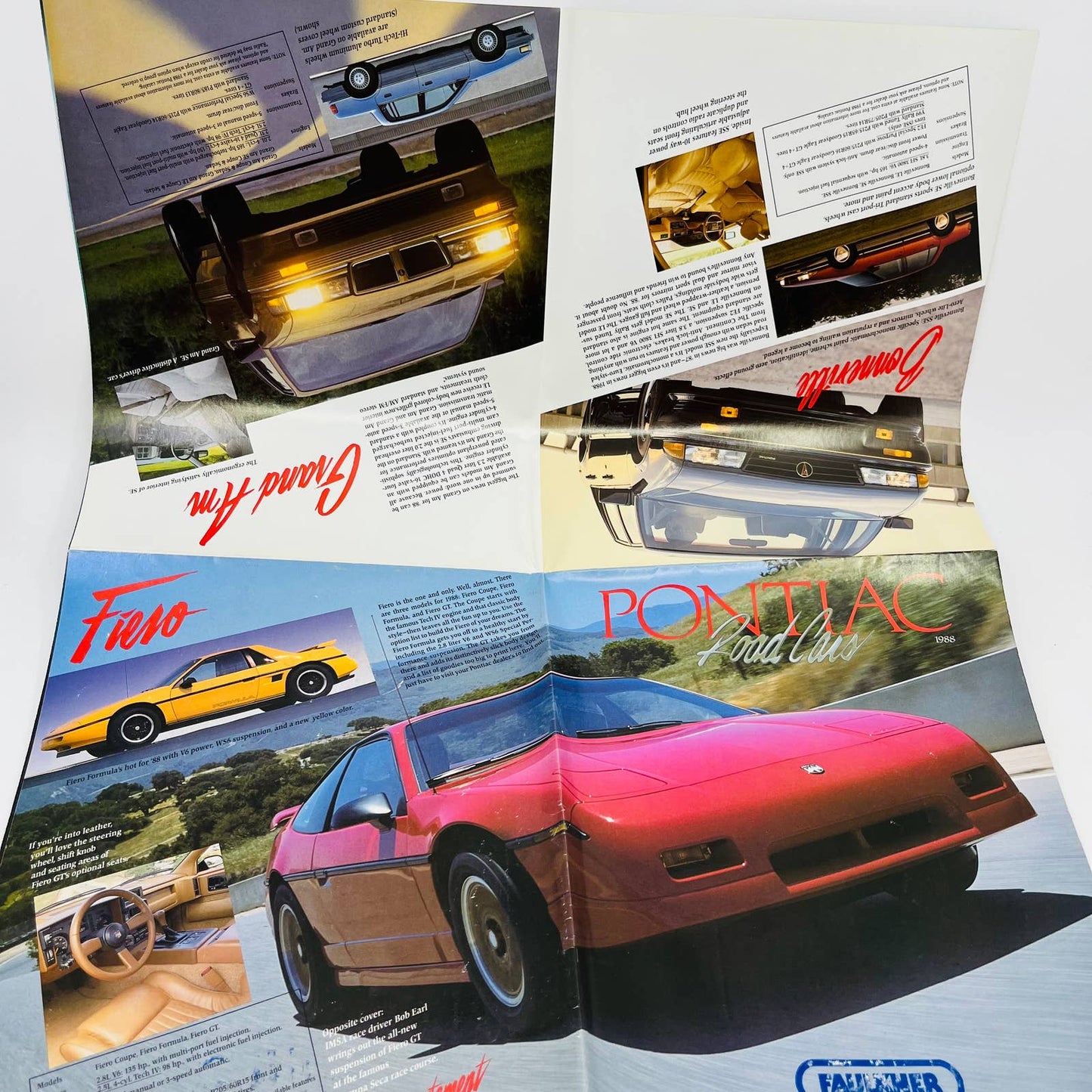 1988 Pontiac Car Brochure Fold Out Grand Prix Poster 34x21 BA1