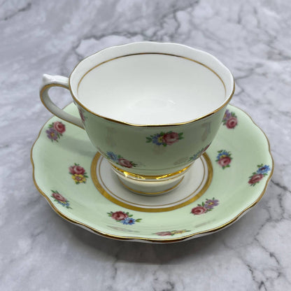 COLCLOUGH Bone China Cup and Saucer England  Yellow Gold Trim, Pattern Roses TD1