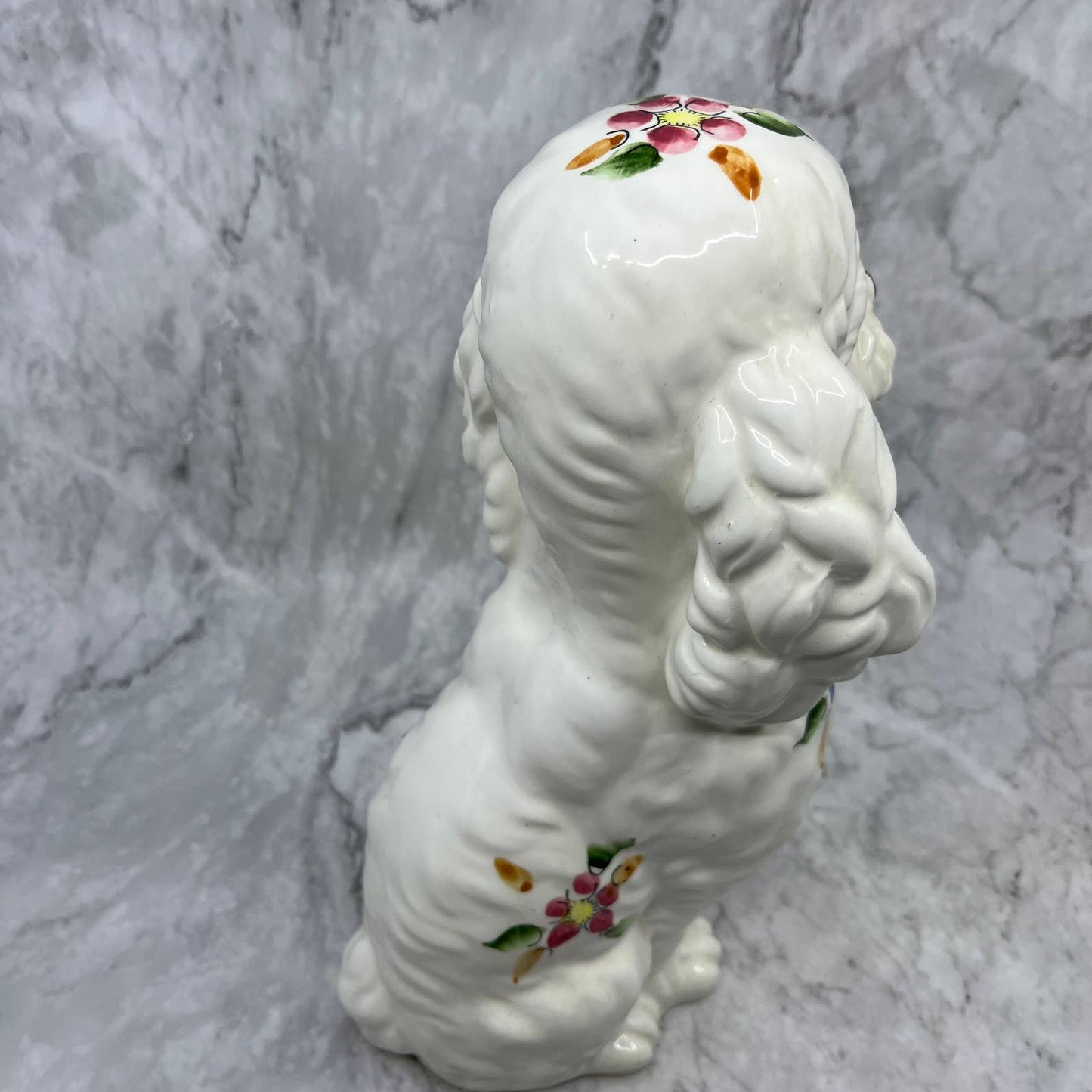 Vintage MCM Porcelain White Poodle Statue Figurine Hand Painted Japan 12" TJ1