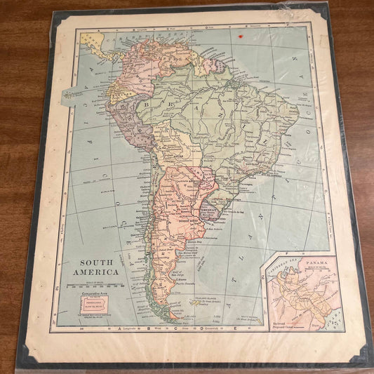 Antique 1907 Map of SOUTH AMERICA Color 10 x 12” FL5