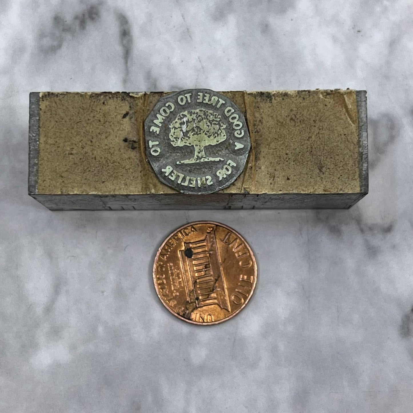 Vtg Letterpress Printers Block Plate A Good Tree To Come To For Shelter TJ517