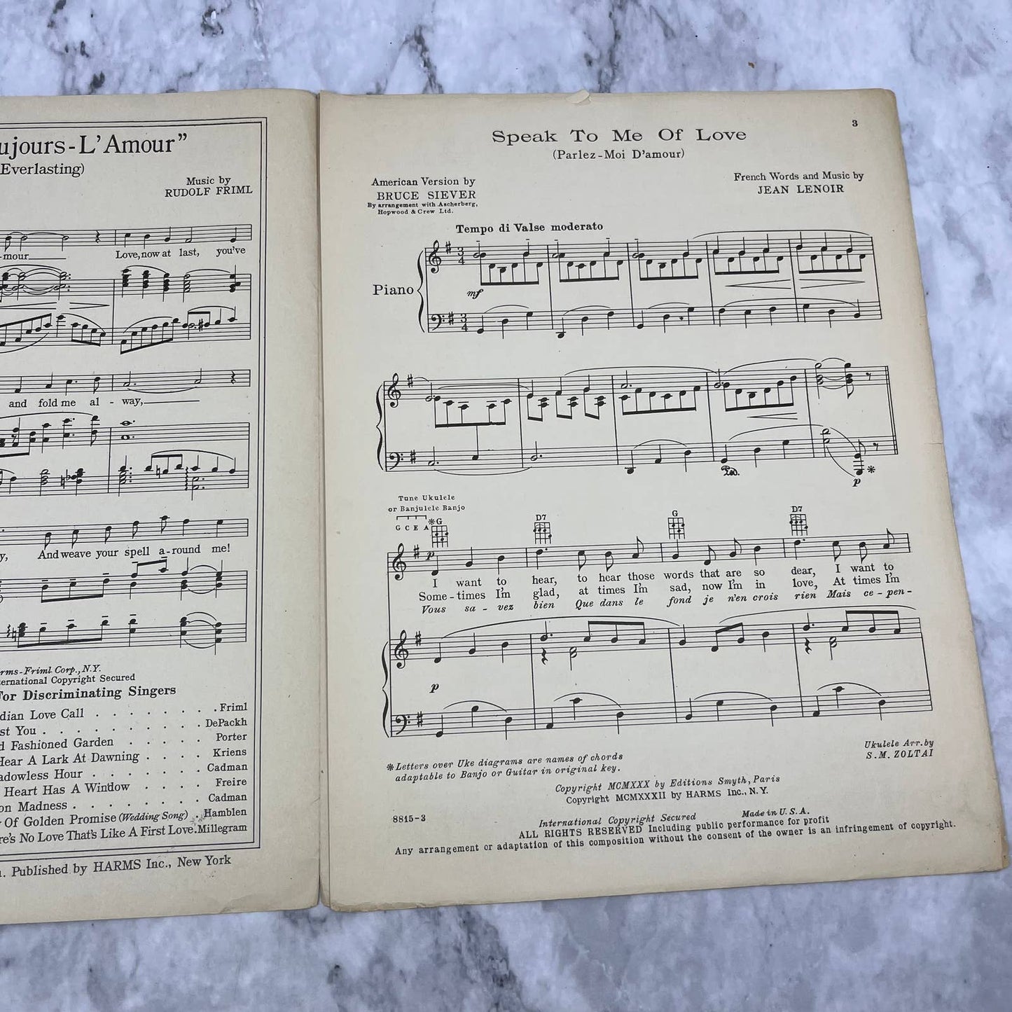 Vintage Sheet Music 1932 Speak To Me Of Love Bruce Siever Jean Lenoir TH1