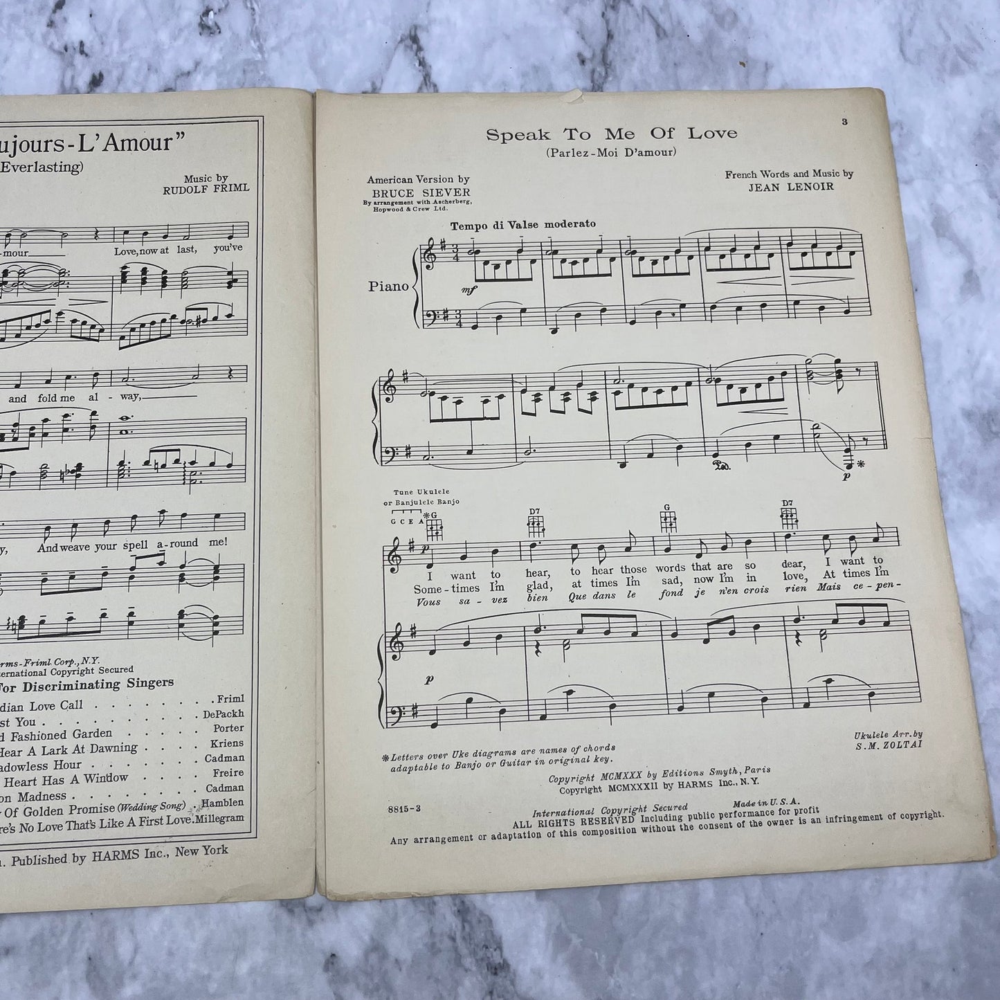 Vintage Sheet Music 1932 Speak To Me Of Love Bruce Siever Jean Lenoir V42-2