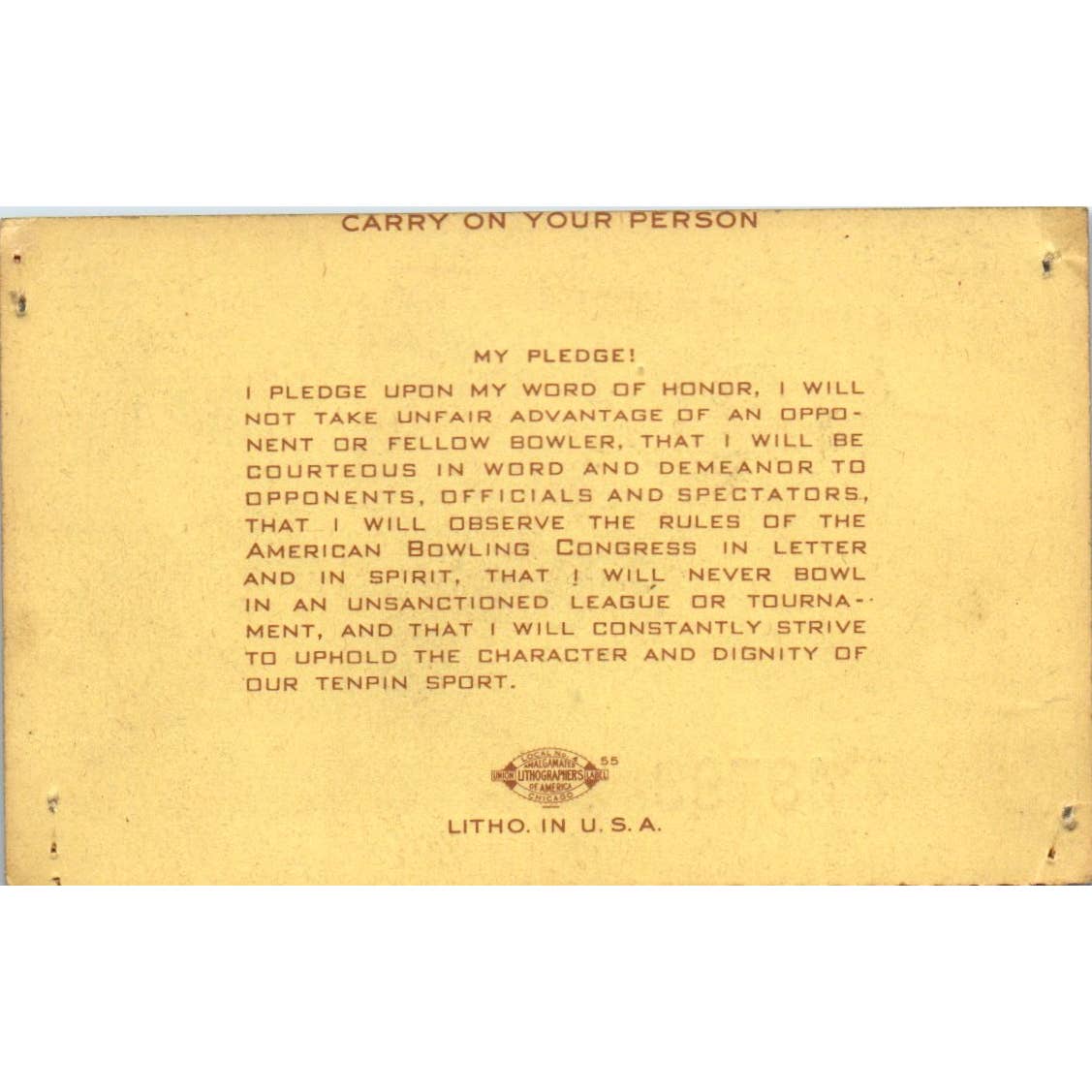 1948 American Bowling Congress Milwaukee Membership Card Eagles 800 Home SE5-17