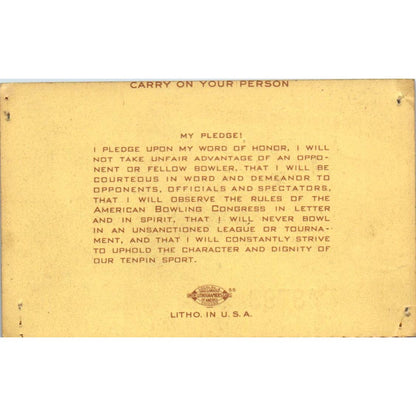 1948 American Bowling Congress Milwaukee Membership Card Eagles 800 Home SE5-17