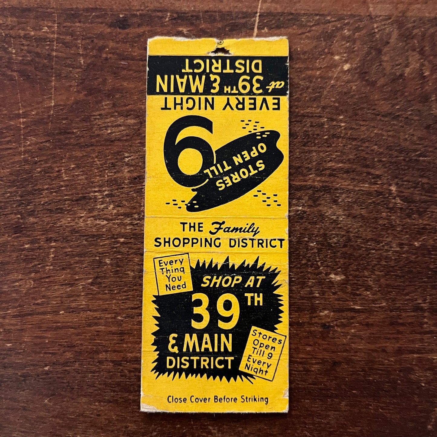 Family Shopping District 39th & Main Kansas City Advertising Matchbook MM11-8