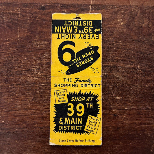 Family Shopping District 39th & Main Kansas City Advertising Matchbook MM11-8