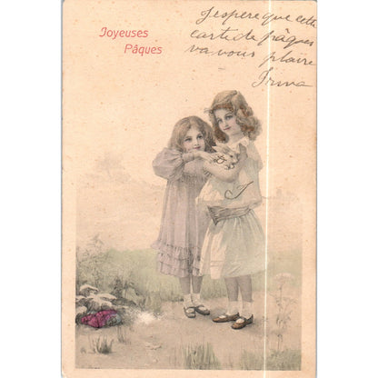 c1910 French Easter Card Joyeuses Paques Original Postcard P2-5