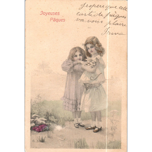 c1910 French Easter Card Joyeuses Paques Original Postcard P2-5