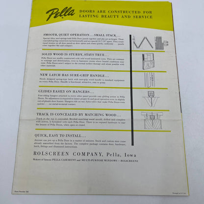 1950s Pella Wood Folding Doors Advertising Brochure Booklet AC8