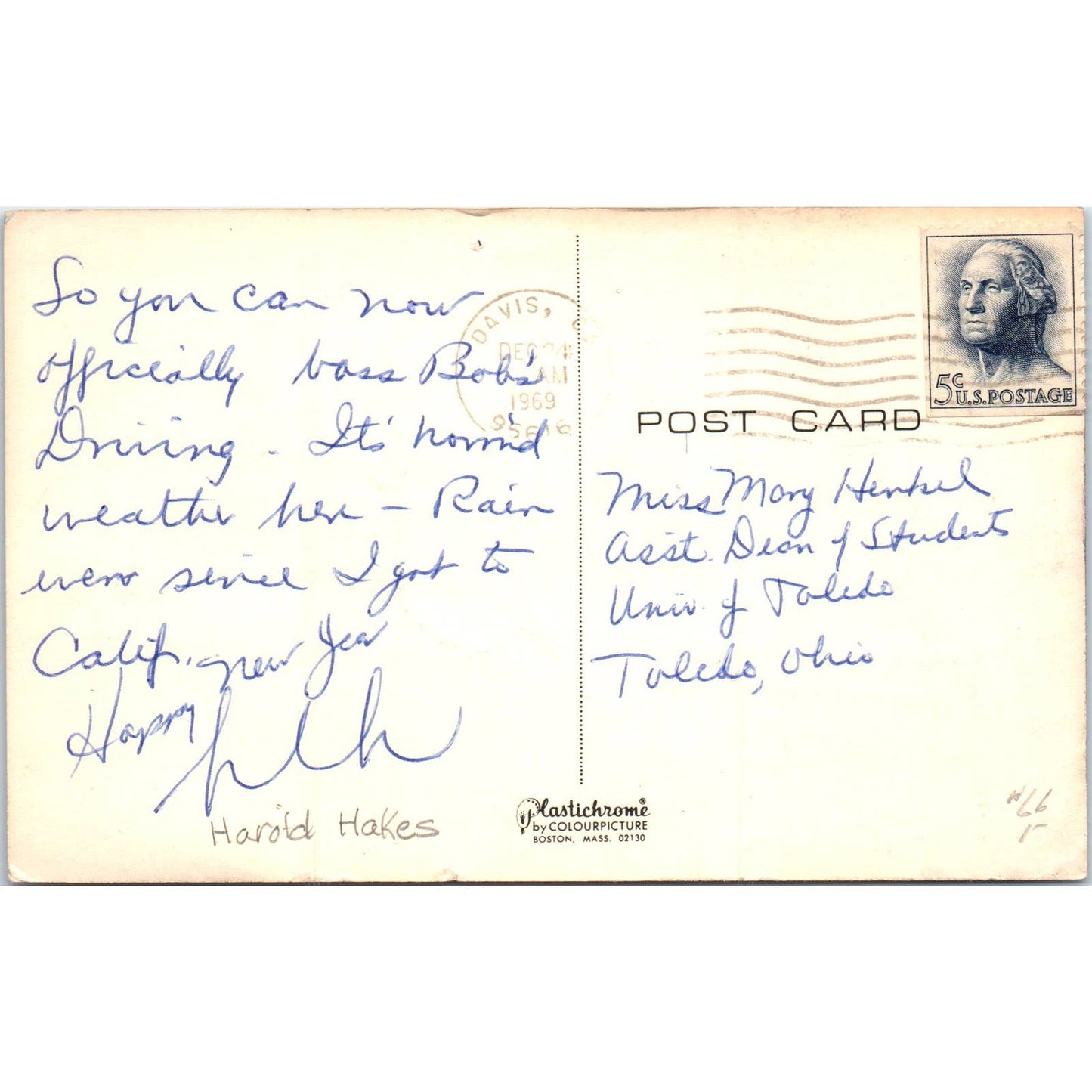 Back Seat Driver's License Humor Joke 1969 Original Postcard TK1-P13