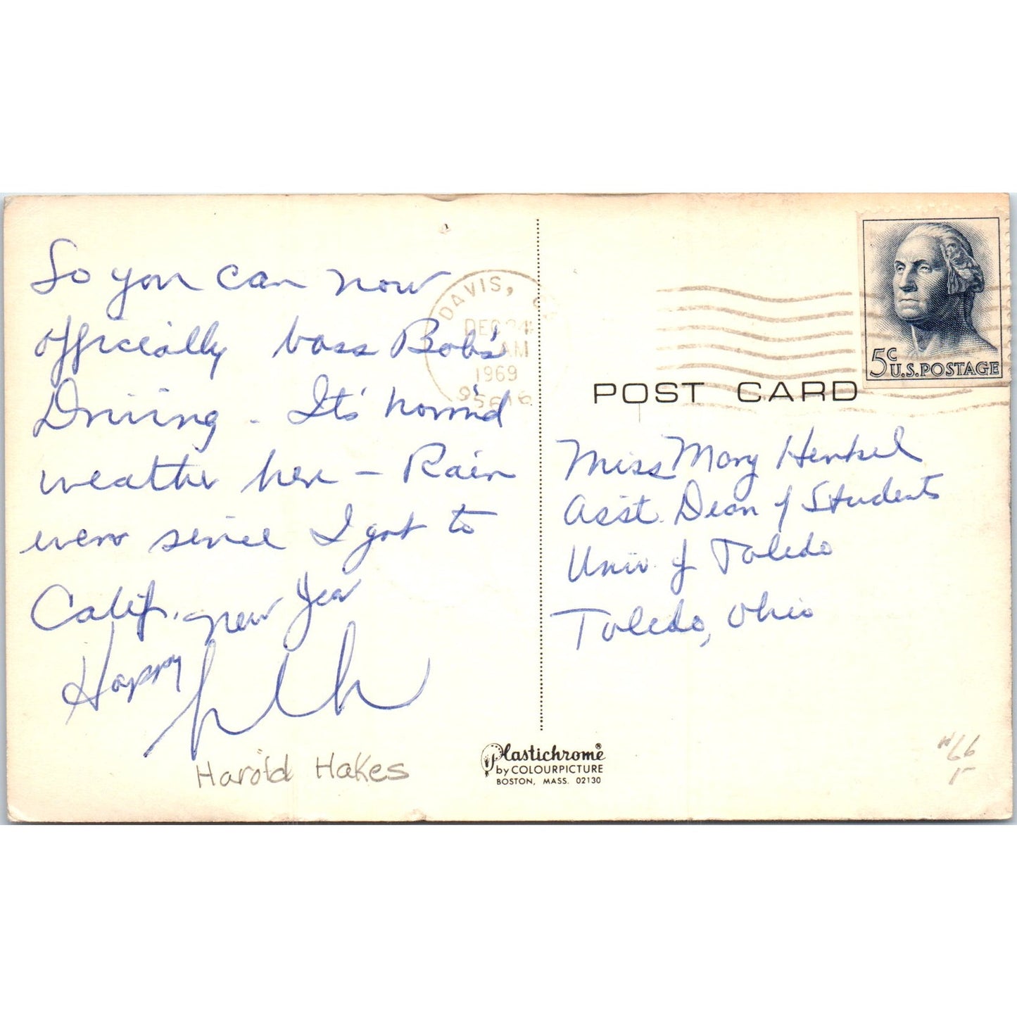 Back Seat Driver's License Humor Joke 1969 Original Postcard P2-3