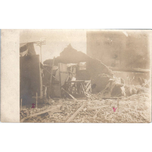 Antique RPPC Postcard Collapsed Brick Building in Ruins SE8