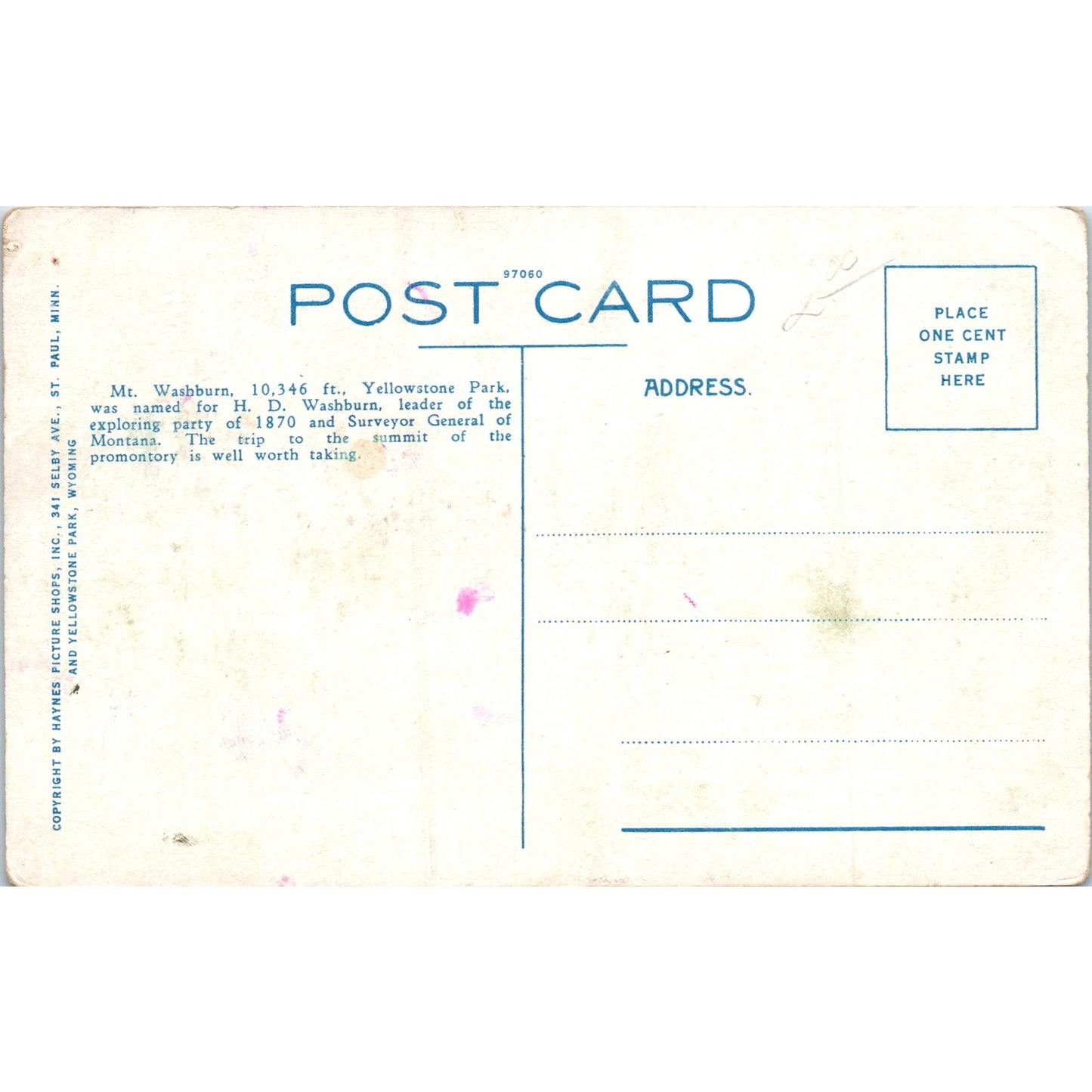 Mount Washburn, Yellowstone Park Original Postcard P2-5