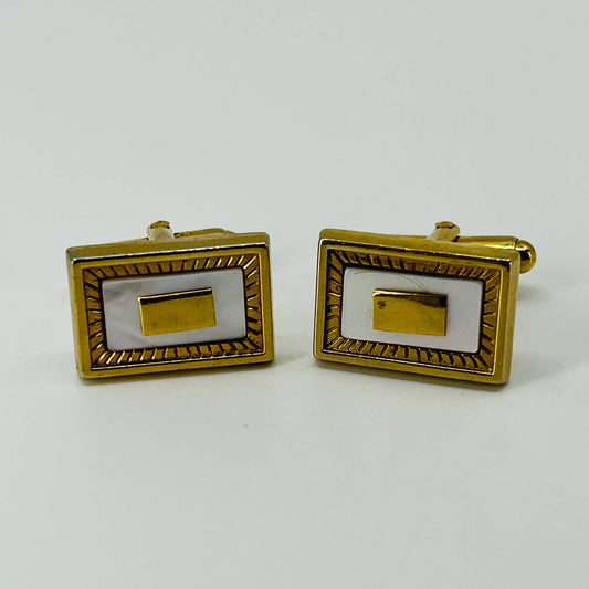 Vintage Art Deco Gold Tone Anson Mother of Pearl Inlay Cufflinks Cuff Links SB2