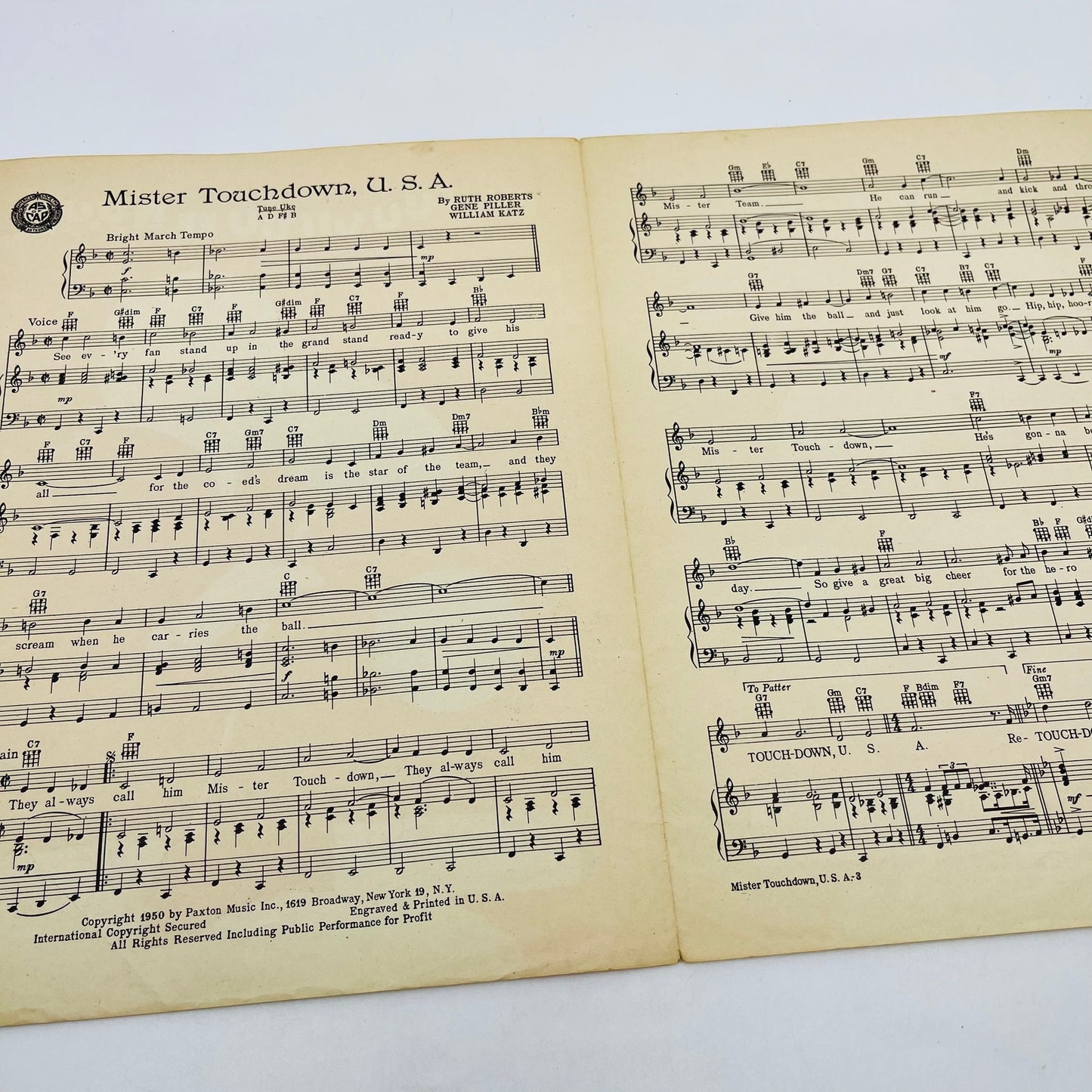 1950 MR. TOUCHDOWN USA Sheet Music Hugo Winterhalter Football V37-4