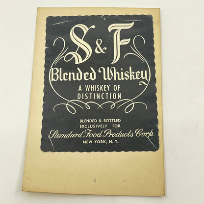 S & F Whiskey Label Standard Food Products Corp. New York NY