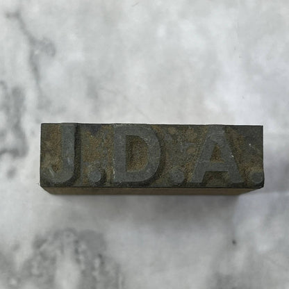 Vintage Printing Letterpress Printers Block Plate ”J.D.A.” Monogram TJ59