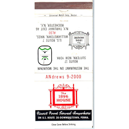 The 1896 House Williamstown MA Advertising Matchbook Cover MM9-7