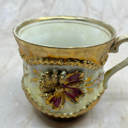 Gold Flower Maroon Floral Embossed Tea Coffee Cup Germany TE5