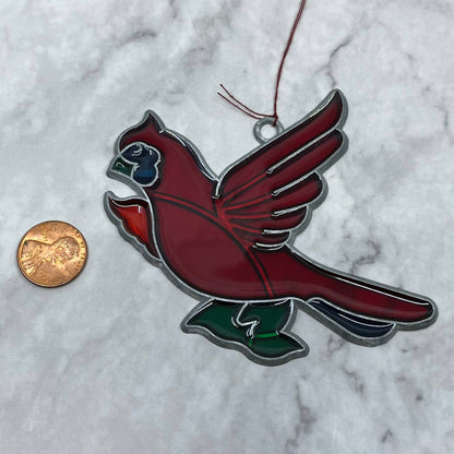 Stained Glass Style Acrylic Suncatcher Christmas Tree Ornament Cardinal 4" SE6