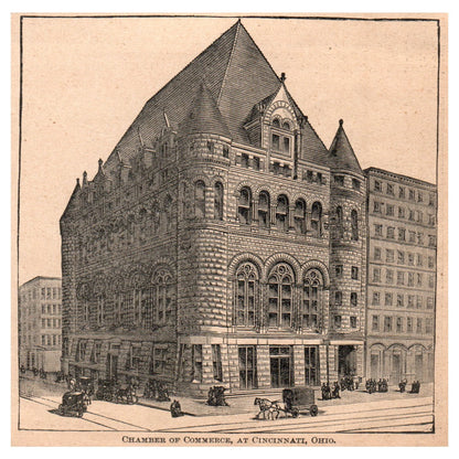 Chamber of Commerce at Cincinnati Ohio 5x5" Original Engraving 1899 AK5-H7