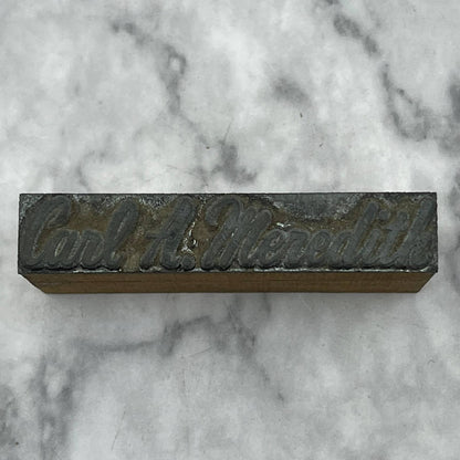 Vintage Printing Letterpress Printers Block Plate Carl A. Meredith TJ51