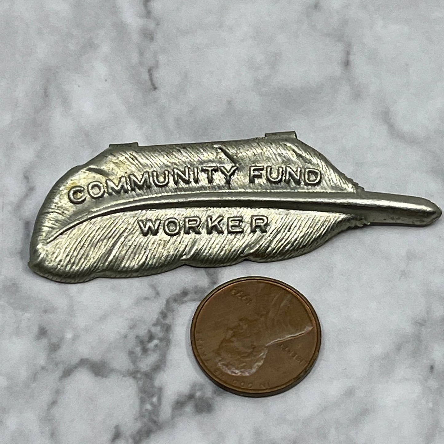 1920s Pinback Button Pin Pressed Tim Feather Community Fund Worker SE7