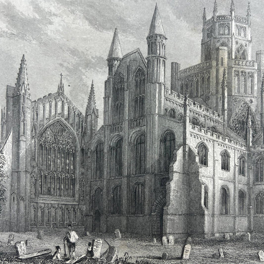 1836 Original Art Engraving Ely Cathedral View of the North West AC4