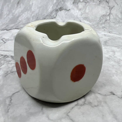 Vintage Ceramic White and Orange Dice Ashtray 3" Japan TI7