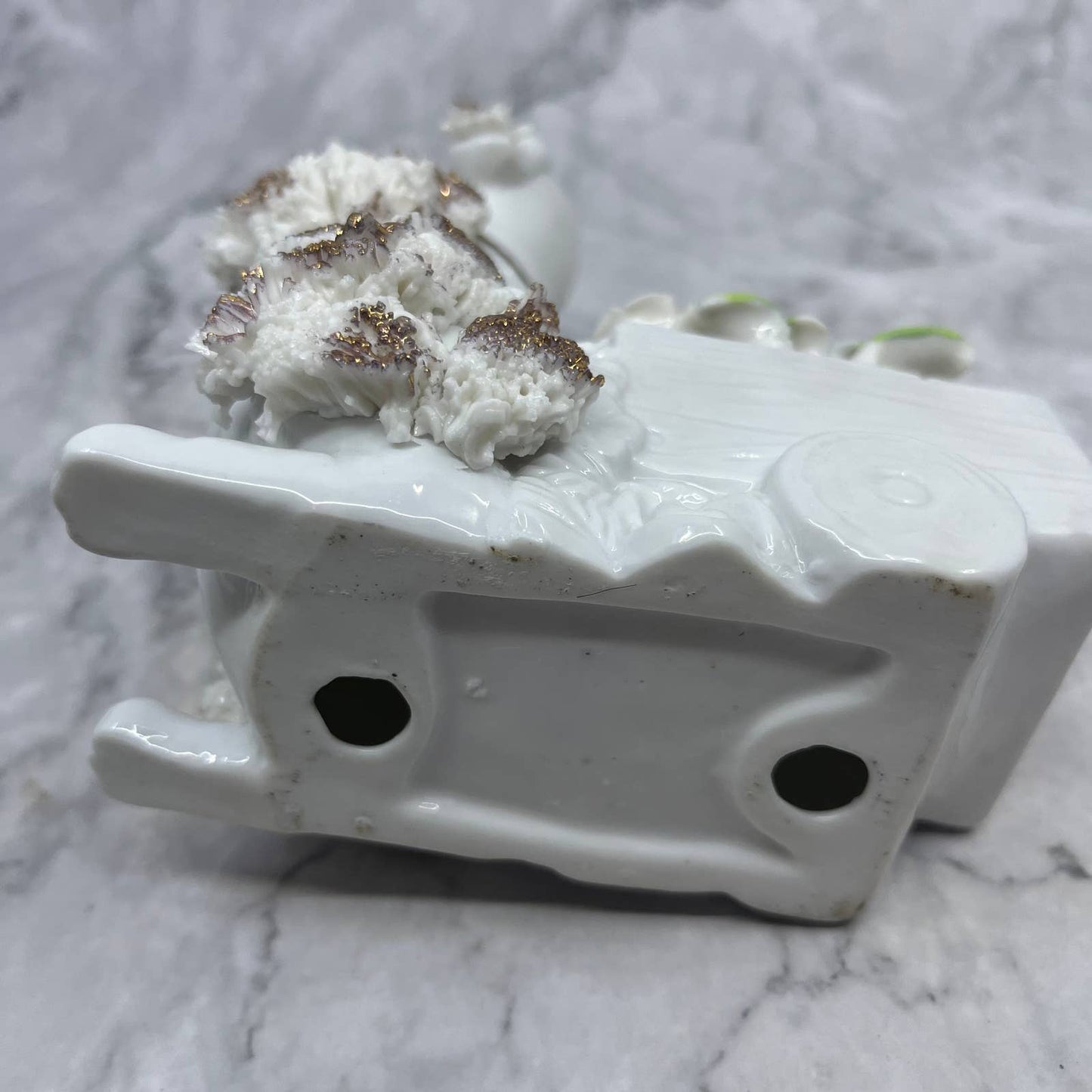 1950s Pink Porcelain Spaghetti Noodle White Poodle Bone China Flowers 5x6 TI8