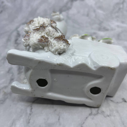 1950s Pink Porcelain Spaghetti Noodle White Poodle Bone China Flowers 5x6 TI8