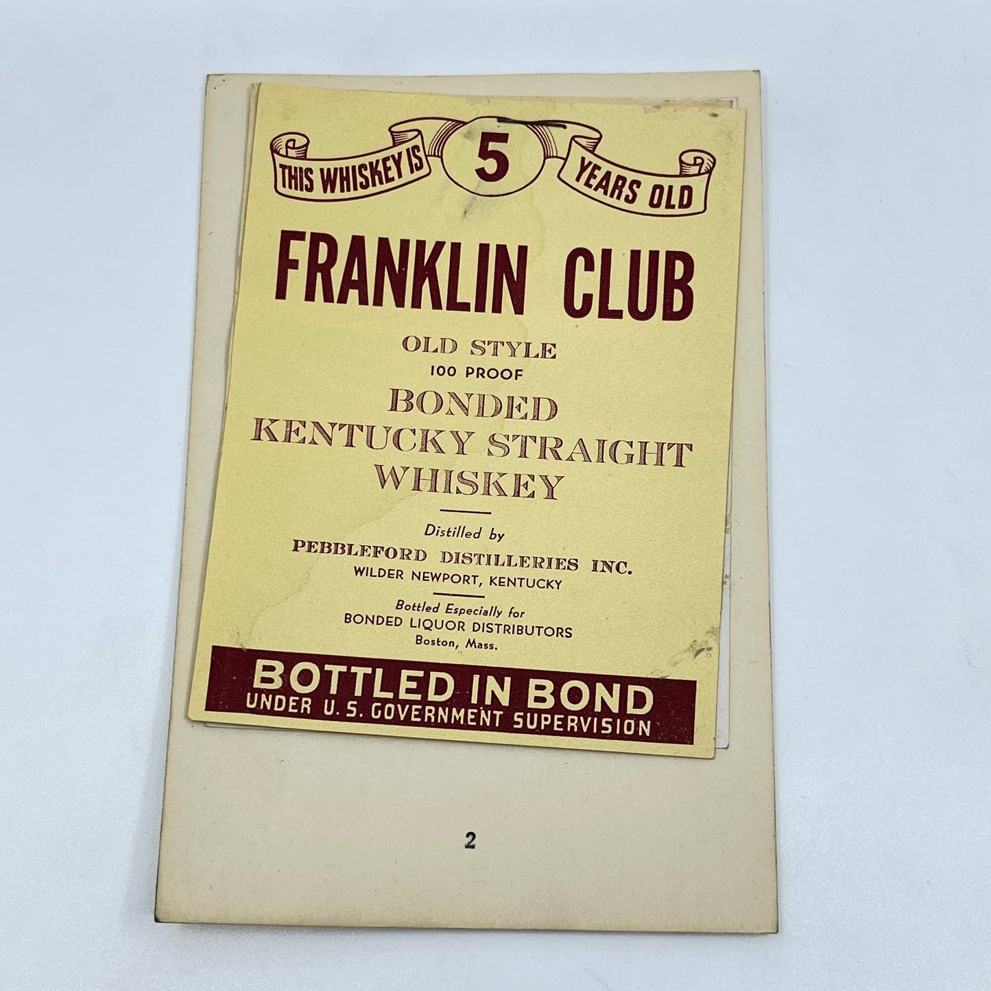 Franklin Club Whiskey Label Set of 3 Pebbleford Distilleries Wilder Newport KY