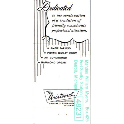 McInnes-Desmond Funeral Directors Highland Park MI Advertising Matchbook SA1-M6