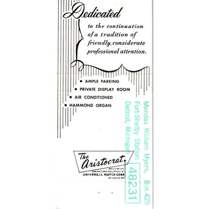 McInnes-Desmond Funeral Directors Highland Park MI Advertising Matchbook MM9-7