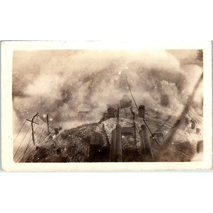 Antique Postcard RPPC Battleship in Heavy Seas SE8