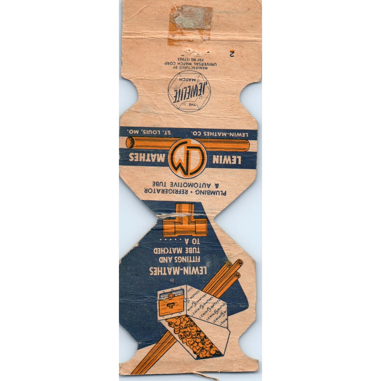 Lewin-Mathes Copper Tube St. Louis MO Die Cut Advertising Matchbook Cover MM9-10