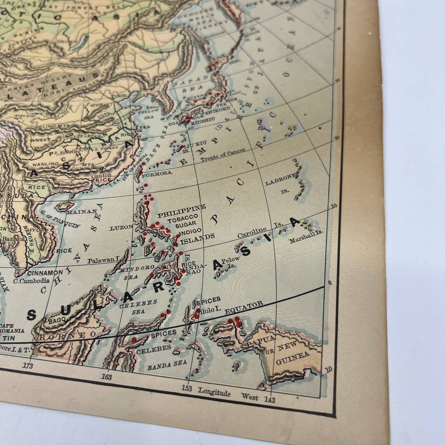 1896 Engraved Tinted Physical Map of Asia 9x12" FL5