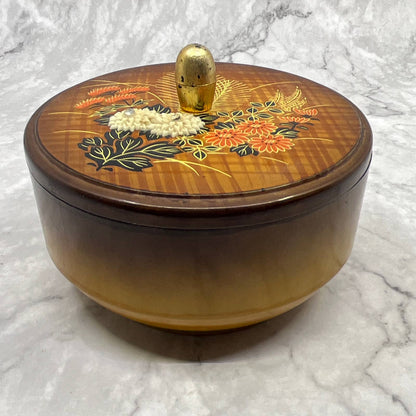 Vintage MOC Round Brown Plasticware Trinket Jewellery Box Powder Jar 4.75" TI7