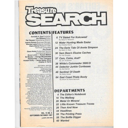 Treasure Search Magazine 1987 Sept/Oct Metal Detecting Gold Diamonds M2