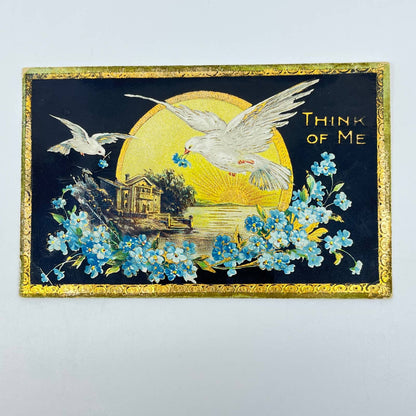 1910s Postcard Dresden Gilt Gloss Doves Forget Me Not SC9