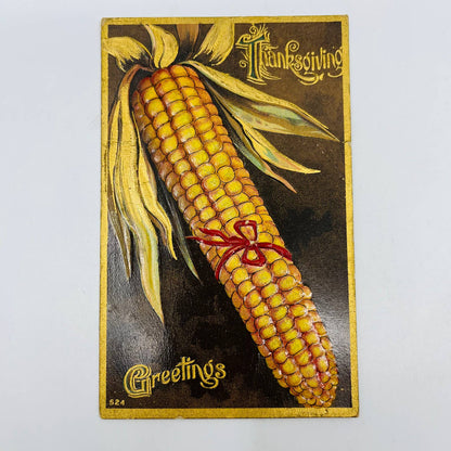 1910s Thanksgiving Post Card Corn Cob Husk Dresden Gilt Embossed PA3